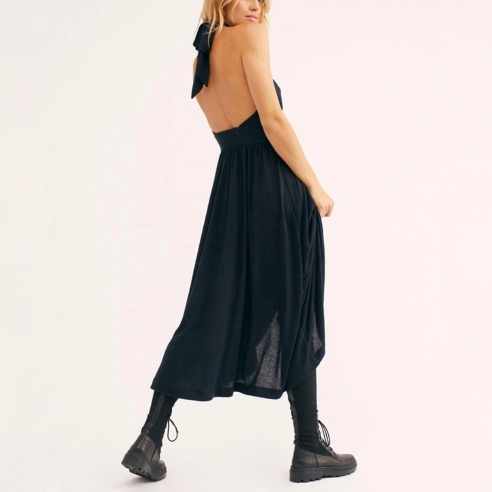 Goddess Festival Lightweight Halter Low-Back Bohemian Black Dress - Free People - Picture 10 of 11
